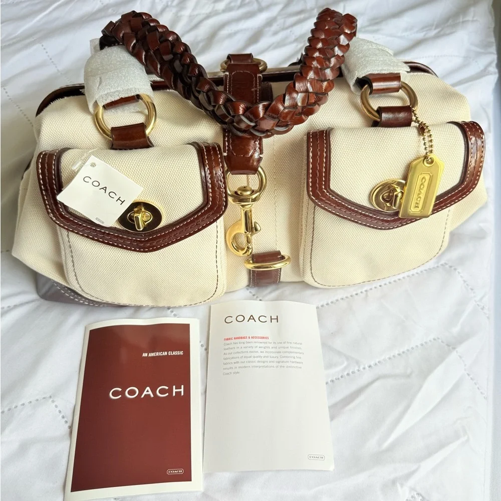 Coach Daphne Canvas & Leather Satchel – NWT Ivory & Mahogany | Braided Handles